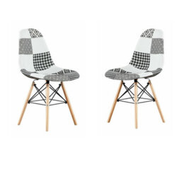 Life Interiors Set Of 2 Black/white Patchwork Modern Dining Chairs With Wooden Legs & Black Metal Wire Frame