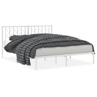 Berkfield Classic Metal Bed Frame Without Mattress With Headboard White 160X200Cm