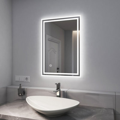 Emke Led Bathroom Mirrors Shaver Socket With Extra Fuse, Dimmable, Demister, 500X700mm Wall Mounted Mirror - image 1