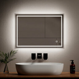 Emke Led Bathroom Mirrors Shaver Socket With Extra Fuse, Dimmable, Demister, 500X700mm Wall Mounted Mirror - thumbnail 2