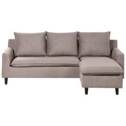 Beliani Corner Sofa 3 Seater Elvenes Velvet Taupe Left Hand - thumbnail 1