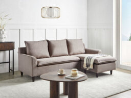 Beliani Corner Sofa 3 Seater Elvenes Velvet Taupe Left Hand - thumbnail 2