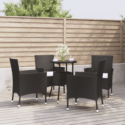 Walplus 5 Piece Garden Bistro Set With Cushions Black Poly Rattan - image 1