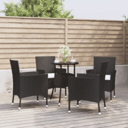 Walplus 5 Piece Garden Bistro Set With Cushions Black Poly Rattan