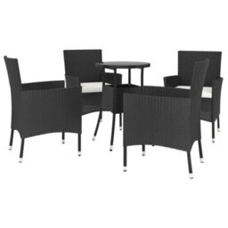Walplus 5 Piece Garden Bistro Set With Cushions Black Poly Rattan - thumbnail 3