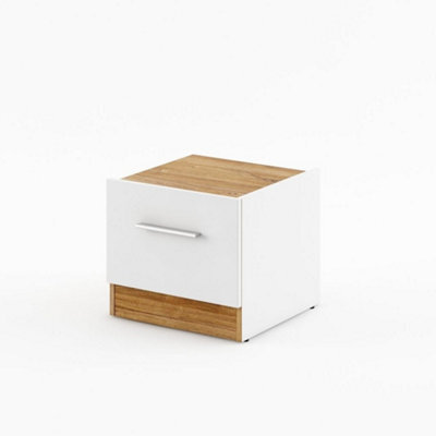 Arte Dentro Bedside Cabinet  (H)350mm (W)400mm (D)400mm Right Side - White Matt & Oak Sterling - image 1