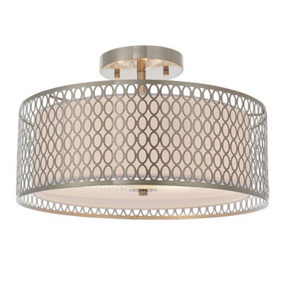 Luminosa Lighting Luminosa Cordero 3 Light Flush Light Satin Nickel Plate & White Cotton Mix, E27 - image 1