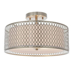 Luminosa Lighting Luminosa Cordero 3 Light Flush Light Satin Nickel Plate & White Cotton Mix, E27