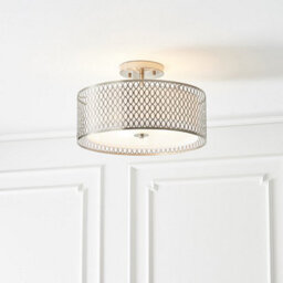 Luminosa Lighting Luminosa Cordero 3 Light Flush Light Satin Nickel Plate & White Cotton Mix, E27 - thumbnail 4