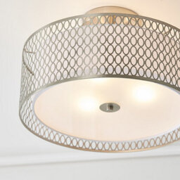 Luminosa Lighting Luminosa Cordero 3 Light Flush Light Satin Nickel Plate & White Cotton Mix, E27 - thumbnail 2