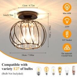 Pheashine Ceiling Lights ,modern Crystal Flush Mount Ceiling Light ,e27 Black Metal For Kitchen Hallway Living Room - thumbnail 2
