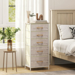 Homcom Fabric Chest Of Drawers, 5 Drawer Dresser For Bedroom, Natural Wood - thumbnail 1