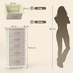 Homcom Fabric Chest Of Drawers, 5 Drawer Dresser For Bedroom, Natural Wood - thumbnail 3
