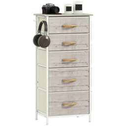 Homcom Fabric Chest Of Drawers, 5 Drawer Dresser For Bedroom, Natural Wood - thumbnail 2