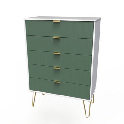 Linear Ready Assembled Matt Green & White No Effect 5 Drawer Wide Chest (H)1075mm (W)765mm (D)415mm - image 1