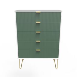 Linear Ready Assembled Matt Green & White No Effect 5 Drawer Wide Chest (H)1075mm (W)765mm (D)415mm - thumbnail 2