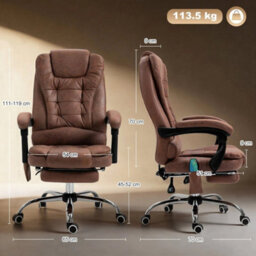 High Back Heated Massage Office Chair With 6 Vibration Points, Footrest, Brown - thumbnail 2