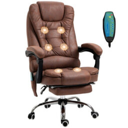 High Back Heated Massage Office Chair With 6 Vibration Points, Footrest, Brown - thumbnail 1