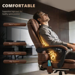 High Back Heated Massage Office Chair With 6 Vibration Points, Footrest, Brown - thumbnail 4