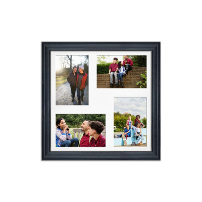 AK Frames 12X12 Black Classic Multi Photo Frame With White Mount - Holds 4 Apertures (4X) 6X4 Photos - image 1