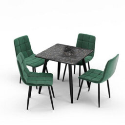 Urbn-Living Urbnliving 5Pcs Crimea Shinny Modern Ceramic Top Dining Table & Green Velvet Chairs With Metal Legs - thumbnail 6