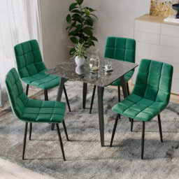 Urbn-Living Urbnliving 5Pcs Crimea Shinny Modern Ceramic Top Dining Table & Green Velvet Chairs With Metal Legs - thumbnail 2