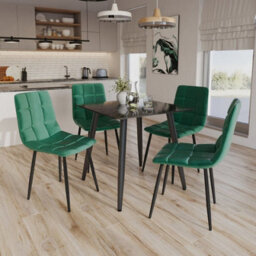 Urbn-Living Urbnliving 5Pcs Crimea Shinny Modern Ceramic Top Dining Table & Green Velvet Chairs With Metal Legs - thumbnail 4