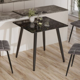 Urbn-Living Urbnliving 5Pcs Crimea Shinny Modern Ceramic Top Dining Table & Green Velvet Chairs With Metal Legs - thumbnail 8