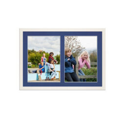 AK Frames 20X14 White Sleek Multi Photo Frame With Blue Mount - Holds 2 Apertures (2X) A4 Photos - thumbnail 1