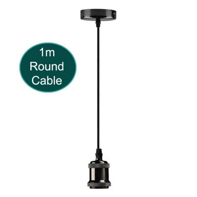 1M Black Pendant Light Holder Shiny Finish Hanging Lamp Fitting - image 1