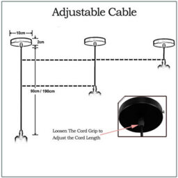 1M Black Pendant Light Holder  Shiny Finish Hanging Lamp Fitting - thumbnail 3