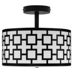 Long Life Lamps Company Frosted Glass Ceiling Light Flush Mount Drum Lamp Shade Black Chequered H3124 - thumbnail 4