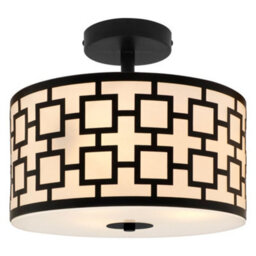 Long Life Lamps Company Frosted Glass Ceiling Light Flush Mount Drum Lamp Shade Black Chequered H3124 - thumbnail 3