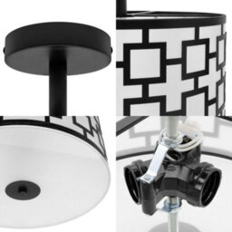 Long Life Lamps Company Frosted Glass Ceiling Light Flush Mount Drum Lamp Shade Black Chequered H3124 - thumbnail 6