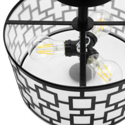 Long Life Lamps Company Frosted Glass Ceiling Light Flush Mount Drum Lamp Shade Black Chequered H3124 - thumbnail 5