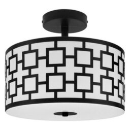 Long Life Lamps Company Frosted Glass Ceiling Light Flush Mount Drum Lamp Shade Black Chequered H3124