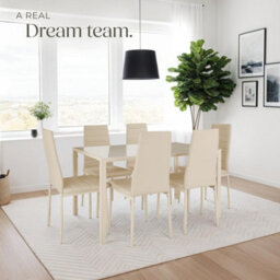 Tectake Set Of 6 Dining Chairs - High Backrest, Padded, Synthetic Leather   - Beige - thumbnail 8
