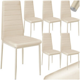 Tectake Set Of 6 Dining Chairs - High Backrest, Padded, Synthetic Leather   - Beige - thumbnail 1