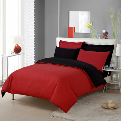 Velosso Plain Dyed Polycotton Duvet Cover Set With Button Enclosure, Easy Care, Machine Washable - Red