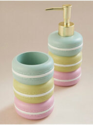 Biznest Macaroon Stacked Multicolour Soap Dispenser Gold Pump Bathroom Liquid Holder Polyresin Storage Container White Line 17X7Cm - thumbnail 4