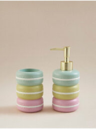 Biznest Macaroon Stacked Multicolour Soap Dispenser Gold Pump Bathroom Liquid Holder Polyresin Storage Container White Line 17X7Cm - thumbnail 3