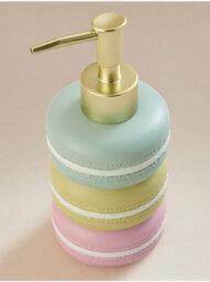 Biznest Macaroon Stacked Multicolour Soap Dispenser Gold Pump Bathroom Liquid Holder Polyresin Storage Container White Line 17X7Cm - thumbnail 2