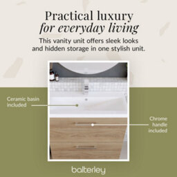 Balterley Contemporary Bathroom Floor Standing 2 Soft-Close Drawer Vanity Unit & Mid-Edge Ceramic Basin, Bleached Oak, 800 mm - thumbnail 7