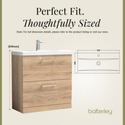 Balterley Contemporary Bathroom Floor Standing 2 Soft-Close Drawer Vanity Unit & Mid-Edge Ceramic Basin, Bleached Oak, 800 mm - thumbnail 5