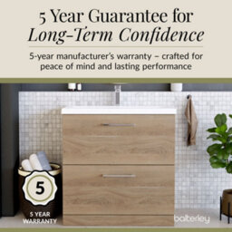 Balterley Contemporary Bathroom Floor Standing 2 Soft-Close Drawer Vanity Unit & Mid-Edge Ceramic Basin, Bleached Oak, 800 mm - thumbnail 6