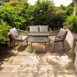 Four Piece Rattan Garden Set - Table, Sofa And 2 Chairs - thumbnail 1