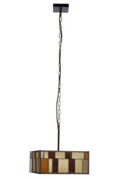 Orsina Rustic Bronze Square Ceiling Light, Multicoloured Glass Pendant Light For Living Room, Textured Shade - thumbnail 2