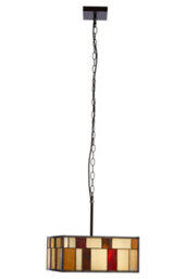 Orsina Rustic Bronze Square Ceiling Light, Multicoloured Glass Pendant Light For Living Room, Textured Shade
