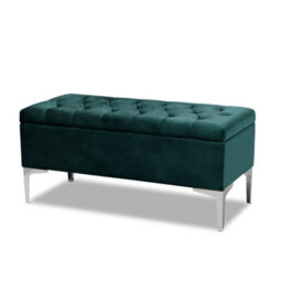 Modena Storage Ottoman Bench, Ottoman Footstool With Legs, 90Cm Plush Velvet Upholstered End Of Bed Bench, Emerald Green - thumbnail 3