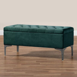 90Cm Modena Upholstered Ottoman Storage Bench, Emerald Green Plush Velvet Tufted End Of Bed Shoes Box, Entryway Ottoman Footstool